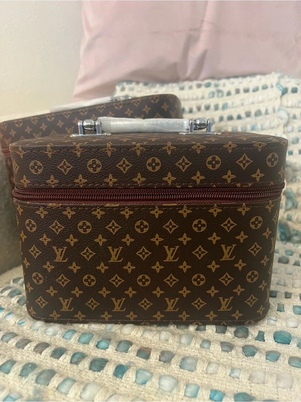INSPIRED Monogram Vanity Case - Brown 3 Piece set